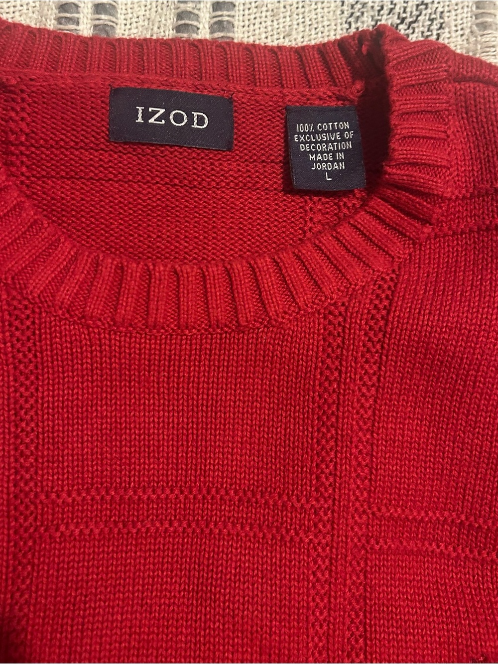 Izod Mens Pullover Sweater Size XL Block Knit Red Crew Neck 100% Cotton
